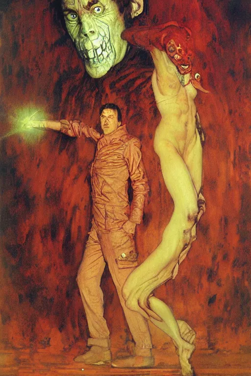 Image similar to full length portrait of dr who enemy zygon painted by lawrence alma tadema, zdzislaw beksinski, norman rockwell, jack kirby, tom lovell, alex malveda, greg staples, bbc, tv