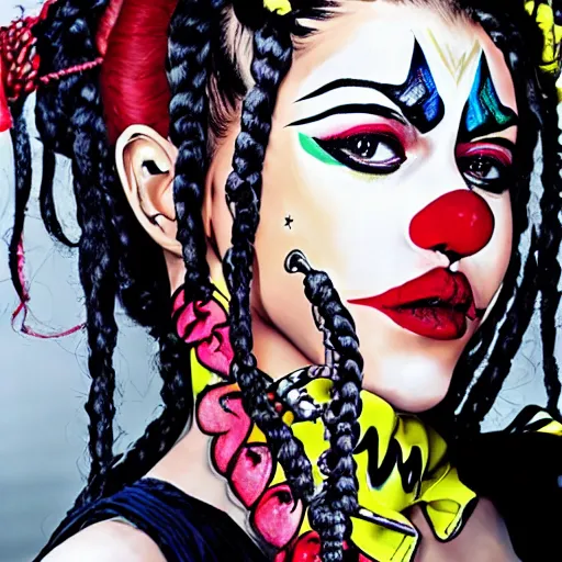 Prompt: gangsta latina girl with braids and clown makeup yoji shinkawa -4