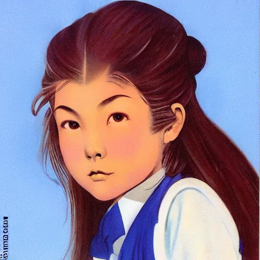 Prompt: clothed in school uniform. close - up face of a japanese schoolgirl, by boris vallejo, frank frazetta.