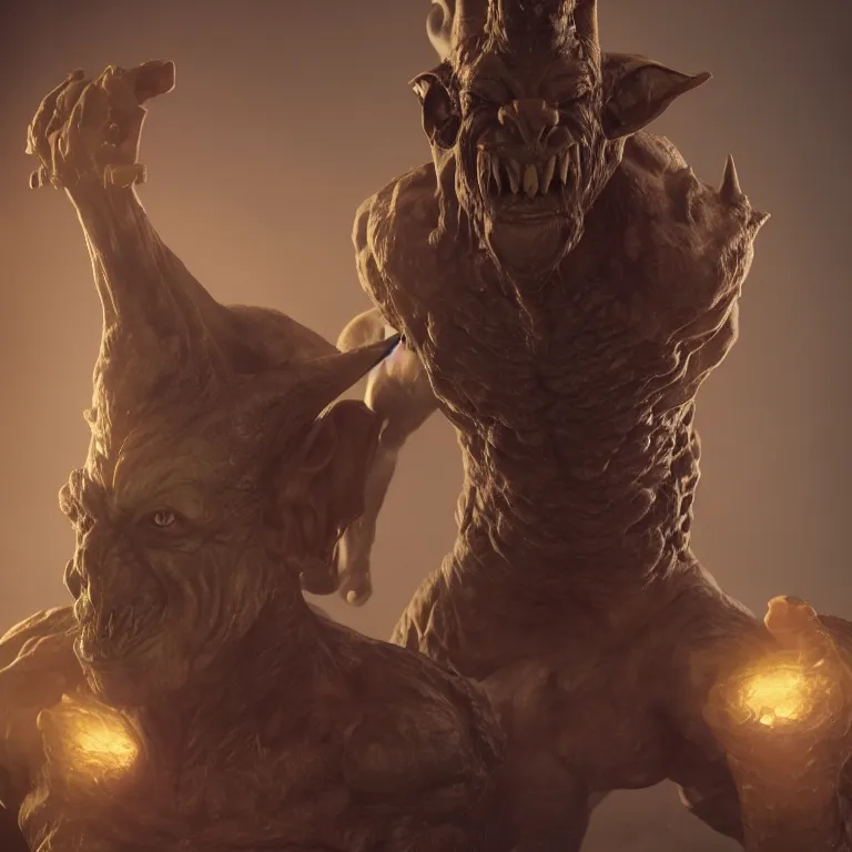 Image similar to drak fantasy goblin, head and torso only, cinematic lighting, studio quality, salvador dhali, 4 k, master piece