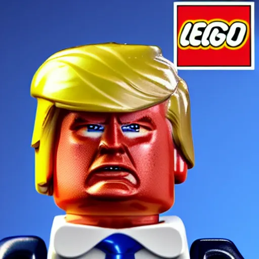 Image similar to lego figurine of donald trump, studio lighting, macro lens, high quality