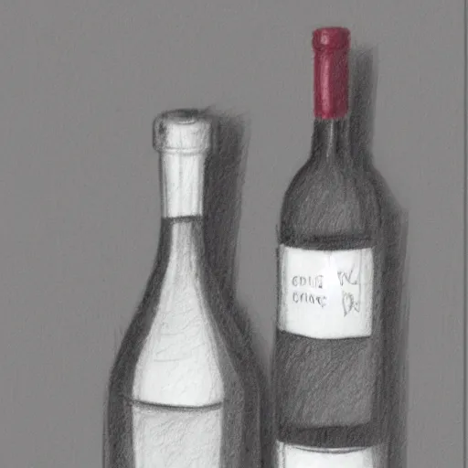 Image similar to bottle of wine drinking itself, pencil sketch, black and white