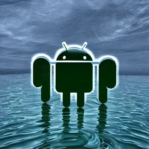 Prompt: android logo 3d render, reflected by water