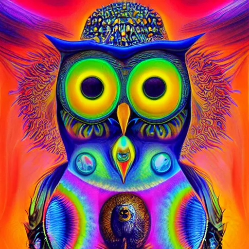 Prompt: the wisest of all owls, psychedelic, salvador dali, trending on artstation, surreal