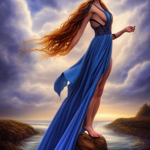 Image similar to beautiful!! water witch with intricate blue robes artgerm anne stokes highly detailed 8 k hdr smooth sharp focus high resolution award - winning photo photorealistic