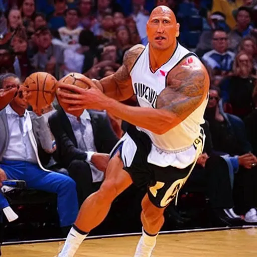 Image similar to a sport shot Dwayne Johnson as NBA player