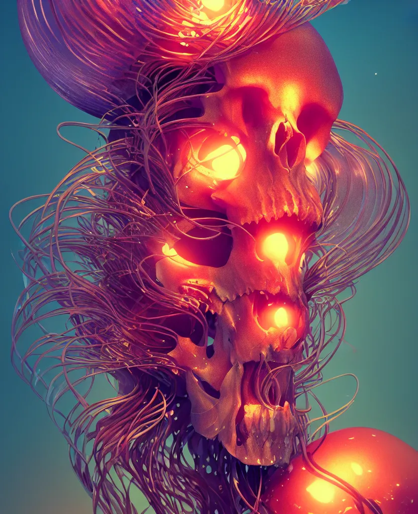 Image similar to goddess close-up portrait animal skull. jellyfish phoenix head, nautilus, orchid, skull, betta fish, bioluminiscent creatures, intricate artwork by Tooth Wu and wlop and beeple. octane render, trending on artstation, greg rutkowski very coherent symmetrical artwork. cinematic, hyper realism, high detail, octane render, 8k