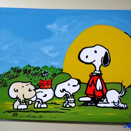 Image similar to snoopy in cancun, paint, art, carton