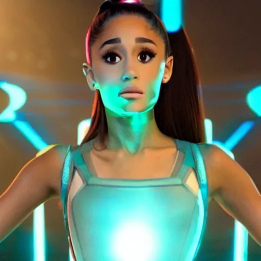 Prompt: A still of Ariana Grande in the Tron: Legacy (2010) reboot, directed by Mark Ryden