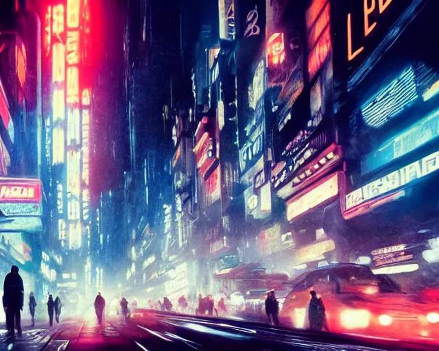 Image similar to 2 0 1 8 blade runner movie still man look at the cityscape from roof perfect face fine realistic face pretty face neon puffy