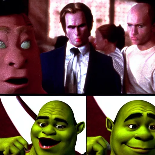 Prompt: Shrek in American psycho movie