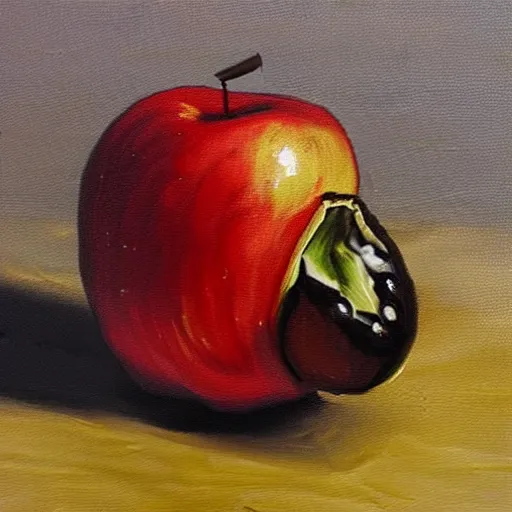 Prompt: a worm inside an apple, oil painting