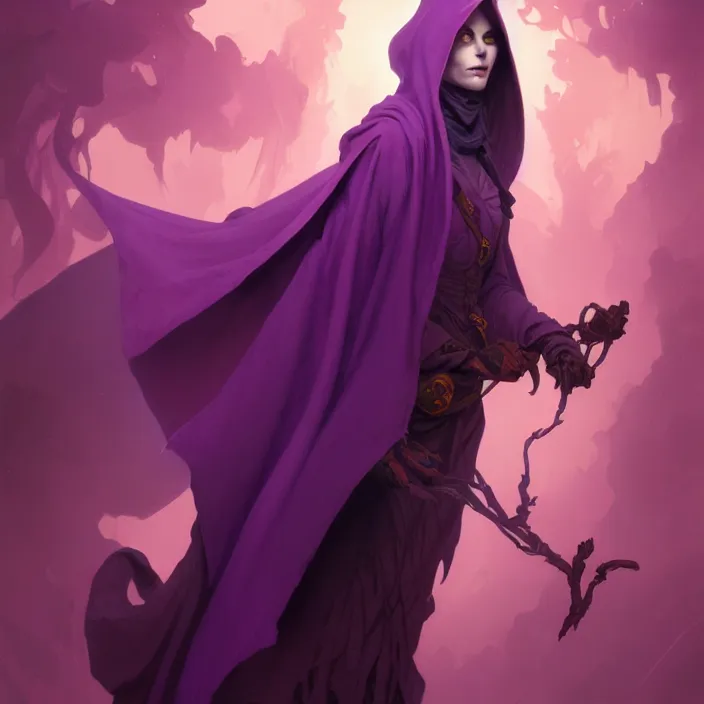 Image similar to excellent painted portrait of the purple cloaked lich, character artwork, 8k resolution artwork, trending on artstation, octane render, art by Brom and greg rutkowski and alphonse mucha and craig mullins and James Jean and Andrei Riabovitchev and Marc Simonetti and peter mohrbacher