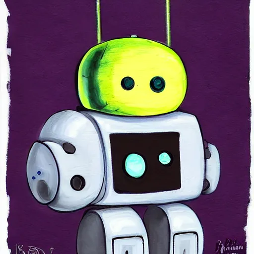 Prompt: a cute robot with uwu eyes painted by brian despain