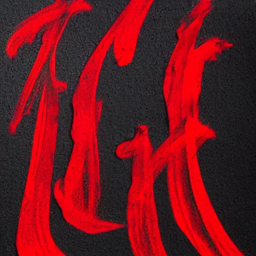 Prompt: red calligraghy inspired by fire on a black wall, 5 0 mm