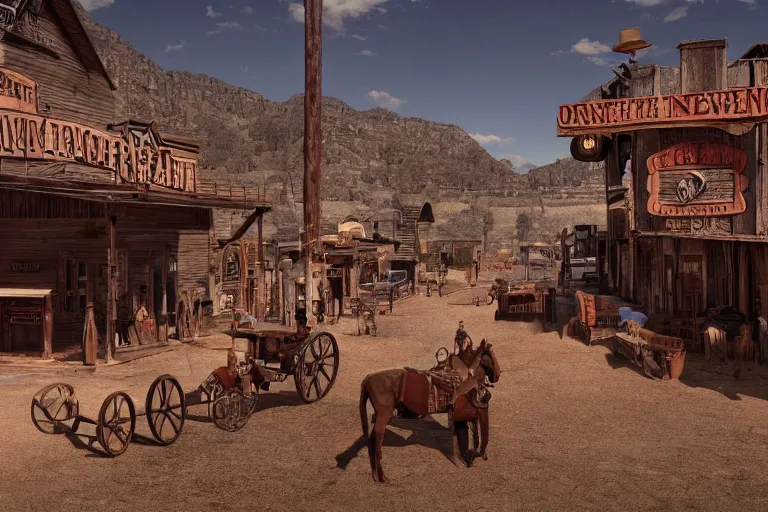 Image similar to ! dream photorealistic wild west town, cinematic