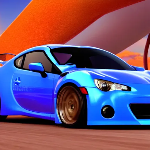 Image similar to An Evo 10 car and a BRZ car kissing each other, Pixar Cars movie style, 3D render, beautiful lighting, the cars have faces, extremely detailed, HDR, 4K, 8K, the lips of the cars are touching, the cars have Disney Pixar faces, kids movie, cute