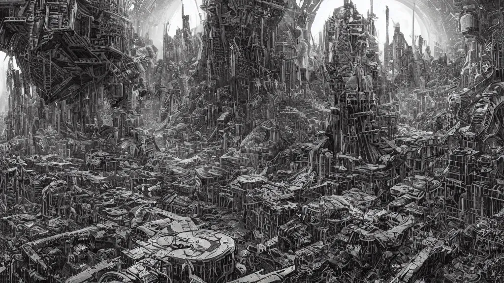 Image similar to very detailed masterpiece, epic prophet graphic novel, ilya kuvshinov, mcbess, rutkowski, simon roy, illustration of space dystopian jungle forest metropolis planet, illustration of decrepit cyberpunk arcologic ruins, event horizon in the sky, wide shot, colorful, deep shadows, astrophotography, hyperdetailed, cybernetics, cryengine, realistic shaded lighting, sharp focus