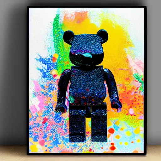 Image similar to a a bearbrick, covered by Acrylic fluid artistic effect, abstract, sparkling