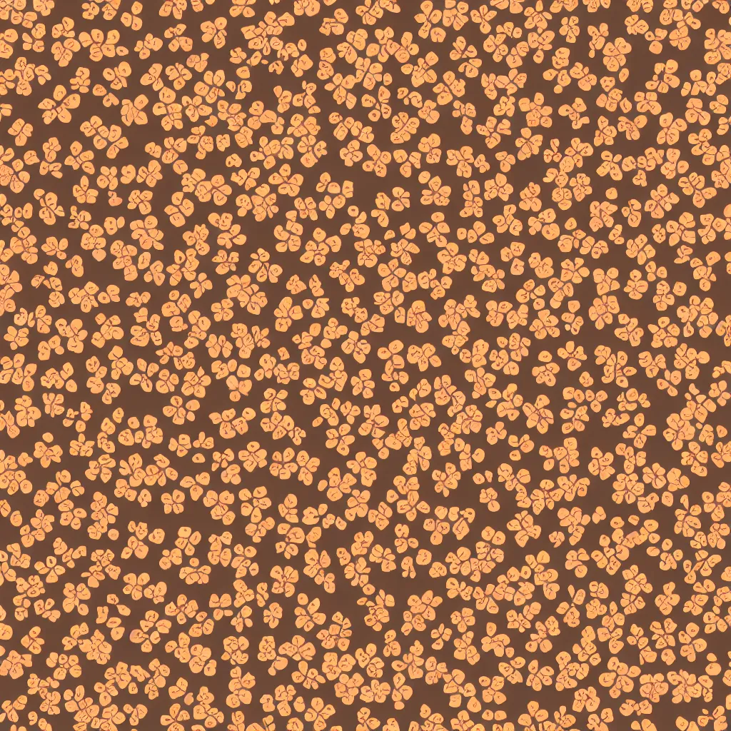 Image similar to repeating fabric pattern, minimalistic, miniature tiny orange and peach color flowers, brown vines and leaves