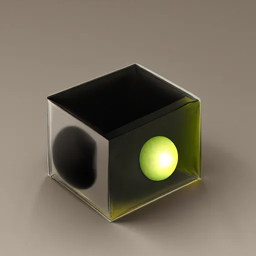Image similar to It looked like a dark gray or black cube inside a clear translucent sphere and the apex of the cube was touching the inside of the sphere.