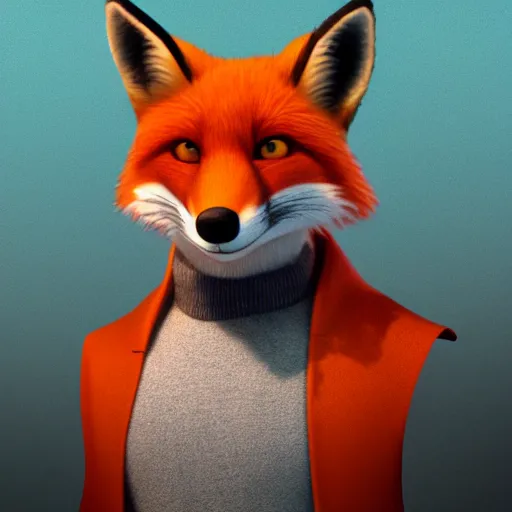 Image similar to [ red fox, in the style of pixar, character art, movie still