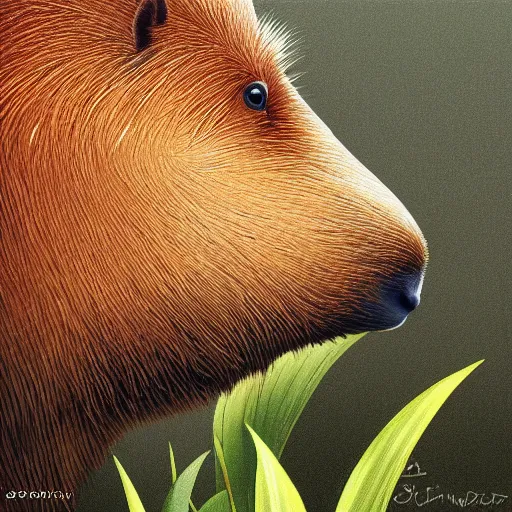 Prompt: Capybara drinking mate, cute, photorealistic art, album cover