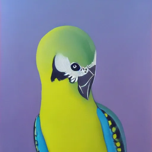 Prompt: surrealist painting of a budgie