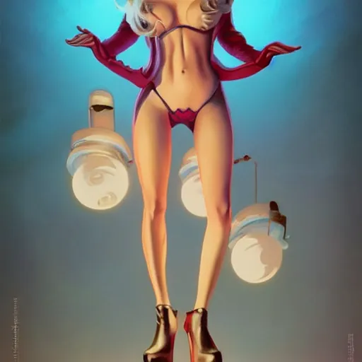 Image similar to kim basinger as holli from the movie cool world, fullbody, huggy - wuggy in poppy playtime video game, cartoon, ultra high detailed, glowing lights, illustration, greg rutkowski, ralph bakshi, hyperrealistic, dynamic lighting, fantasy art, beautiful face