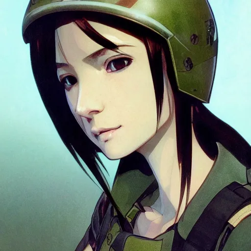 Prompt: side portrait of girl drinking, soldier clothing, combat helmet, anime style, short hair, hair down, symmetrical facial features, from arknights, hyper realistic, 4 k, rule of thirds, extreme detail, detailed drawing, trending artstation, hd, d & d, realistic lighting, by alphonse mucha, greg rutkowski, sharp focus, backlit