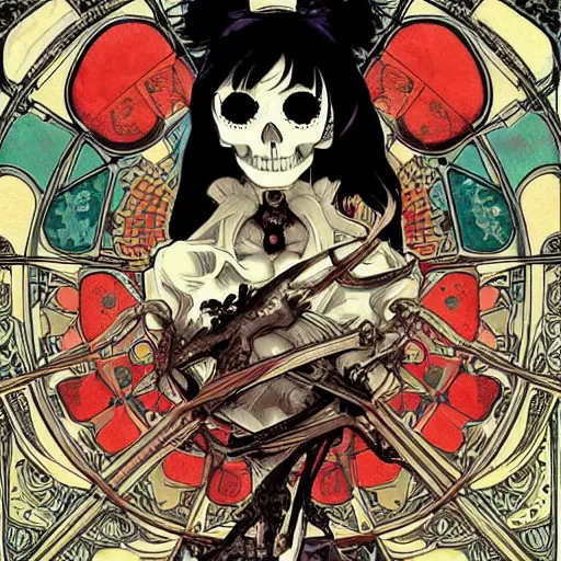 Image similar to anime manga skull portrait girl female skeleton illustration detailed patterns art Geof Darrow and Phil hale and Ashley wood and Ilya repin alphonse mucha pop art nouveau