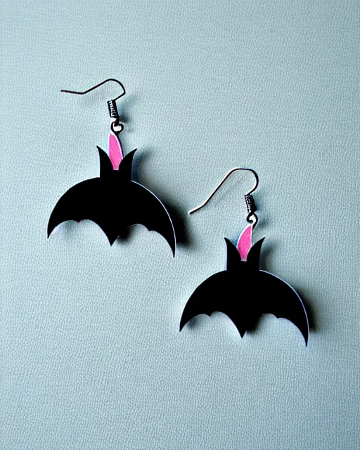 Image similar to spooky cartoon bat, 2 d lasercut earrings,