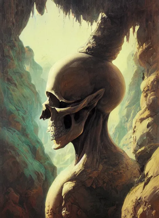 Prompt: a portrait of a male character, nose of skull, in a scenic environment by Ross Tran and by Jesper Ejsing and by Mikalojus Konstantinas Ciurlionis