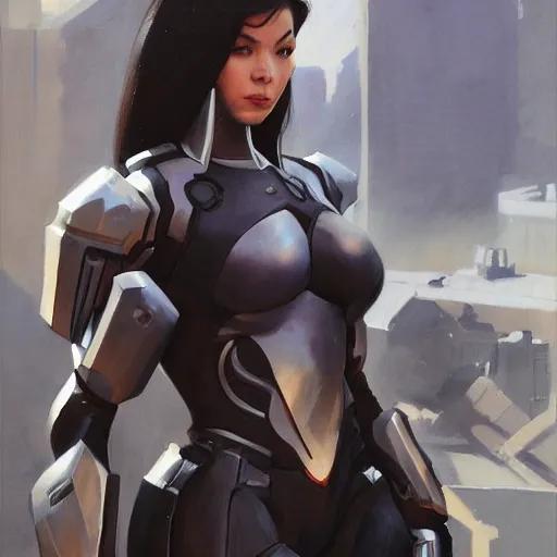 Image similar to greg manchess portrait painting of an armored dark female iron spiderman as overwatch character, medium shot, asymmetrical, profile picture, organic painting, sunny day, matte painting, bold shapes, hard edges, street art, trending on artstation, by huang guangjian, gil elvgren, ruan jia, greg rutkowski, gaston bussiere