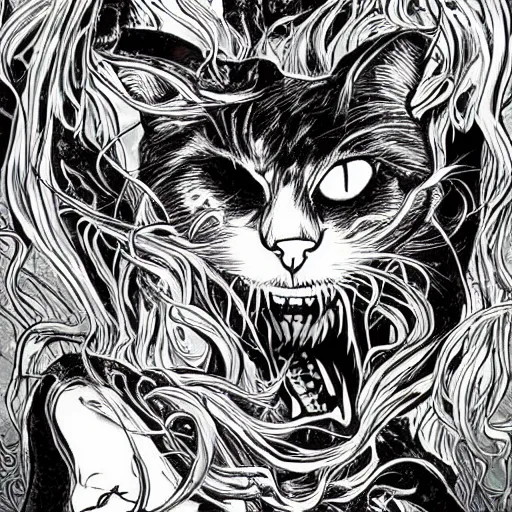 Prompt: cat symbiote, super detailed, horror