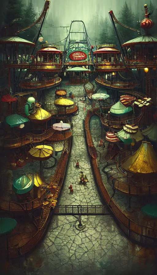 Image similar to michal karcz grunge painting of an amusement park. , monster theme, detailed, elegant, intricate, 4k,