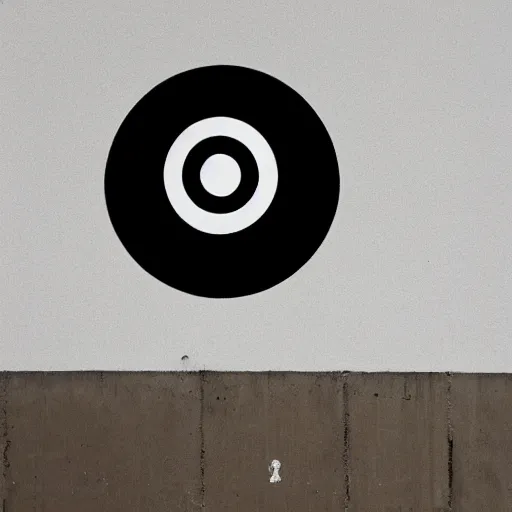 Image similar to a white circle on black background in the style of banksy