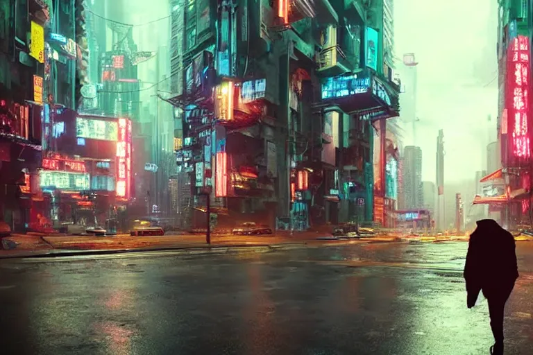 Image similar to futuristic VFX movie of a cat walking through a cyberpunk city rainy night natural lighting by Emmanuel Lubezki