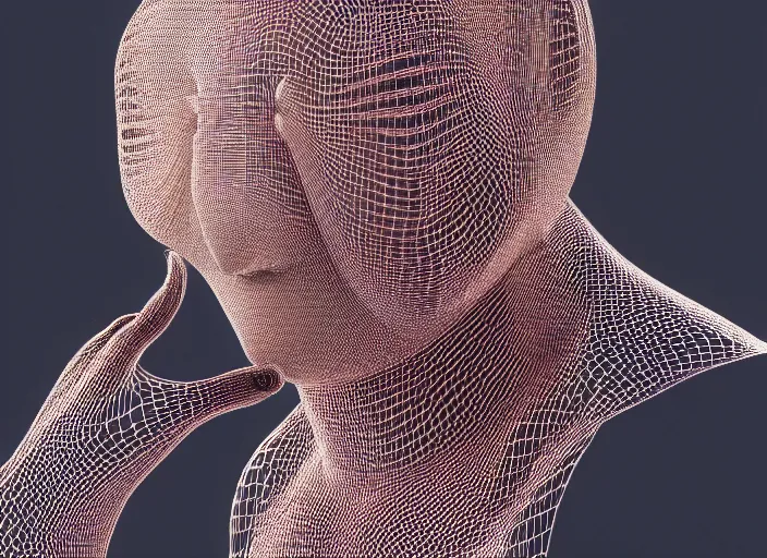 Image similar to man in the style of dustin yellin, miles johnston, keita morimoto, kuroda seiki, ozabu, john william godward, iris van herpen 3 d print, abstract, render, houdini, redshift, octane, caustics