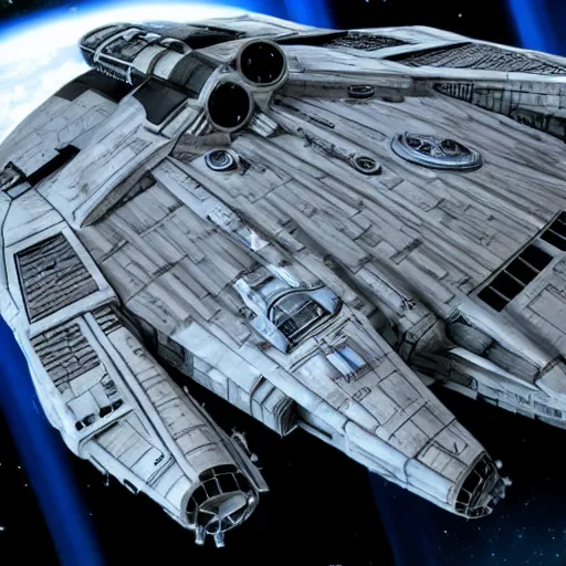 Image similar to the millennium falcon in the style of star fox 64 graphics