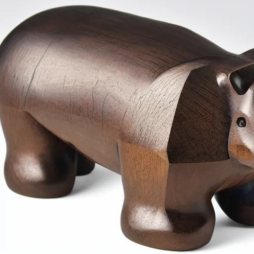 Image similar to wood block small hippo statue, wood blocks bottom hippo body, blue chrome top hippo body, by a genius craftsman, highly detailed, wood block legs made of polished wooden blocks