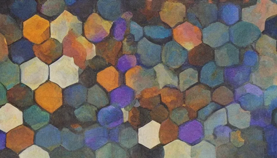 Image similar to shield made from hexagons in space, blocking the sun, art deco painting