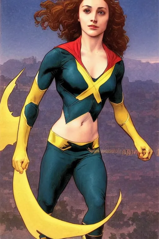 Image similar to Jean Elaine Grey Summers (Phoenix) from the X-Men fully fully costumed by William Adolphe Bouguereau