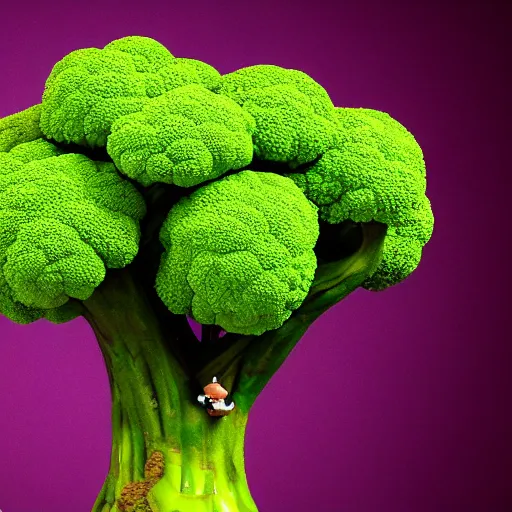 Prompt: 3d render of a monkey sitting on a giant piece of broccoli