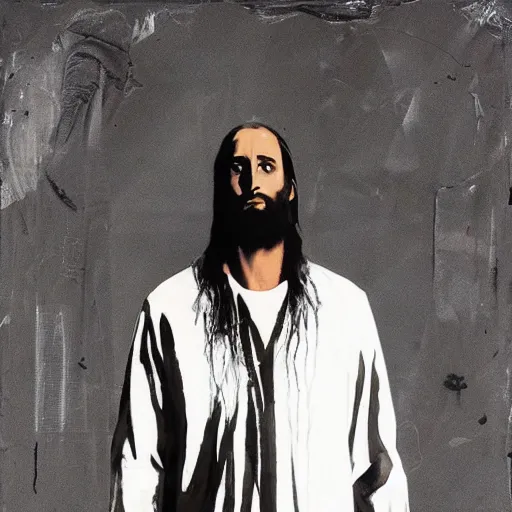 Image similar to jesus in virgil abloh streetwear by nicola samori, off - white style