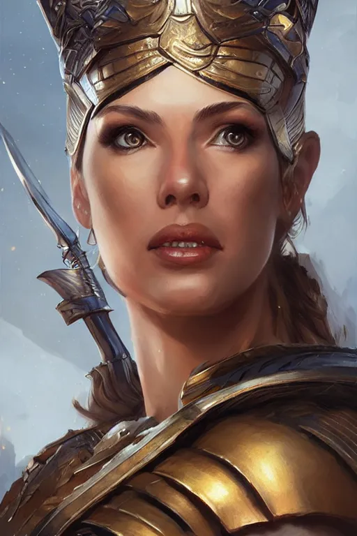 Image similar to amazon valkyrie athena, d & d, fantasy, portrait, highly detailed, headshot, digital painting, trending on artstation, concept art, sharp focus, illustration, art by artgerm and greg rutkowski and magali villeneuve