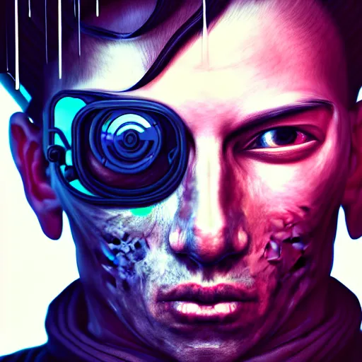 Image similar to realistic portrait of a cyberpunk man, realistic, detailed,