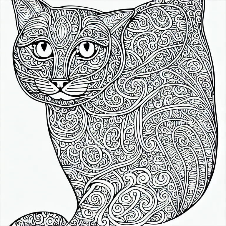 Image similar to beautiful cat, ornamental, fractal, line art, vector, outline, simplified, colouring page