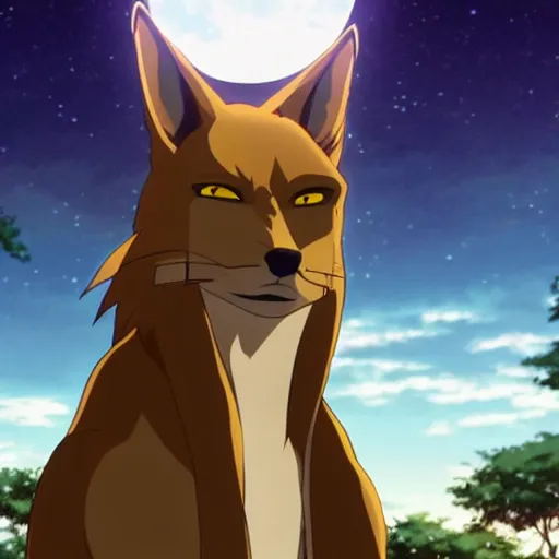 Prompt: modern anime still of beastars jack the anthro male golden retreiver in a boarding school uniform, side view of him, on a moonlit beach at night, official studio anime still