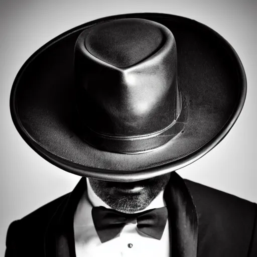 Prompt: a gentleman wearing a black leather hat, cinematic style, front view, cool looking